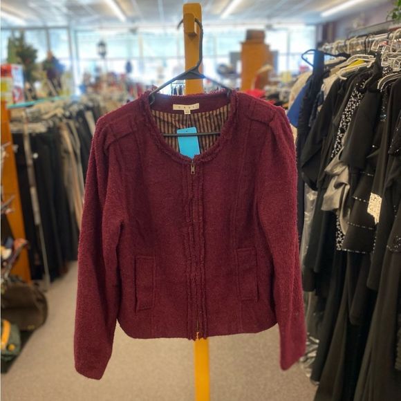 Cabi Sz. 14 Burgundy Red Zip Waist Jacket - Picture 1 of 3
